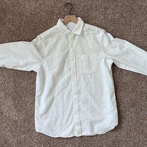 Used Old Navy Mens Classic Fit Everyday Linen-Blend Shirt - M White